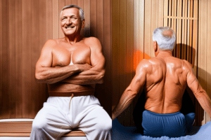 men siting in infrared sauna for relief of rheumatoid arthritis