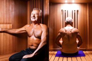 older man finding relief in infrared sauna for his back pain